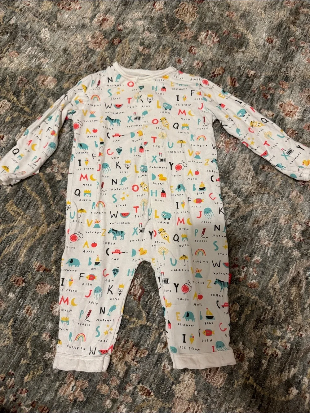 Kids Alphabet & Animal Print One-Piece Romper - White with Multicolor Accents